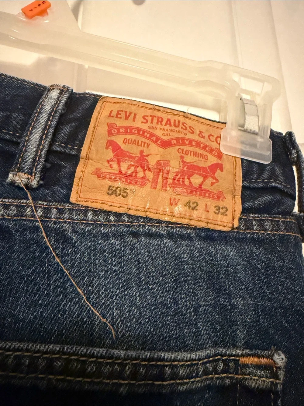 Levi's 505 Distressed Dark Wash Straight Leg Jeans Men's 42x32